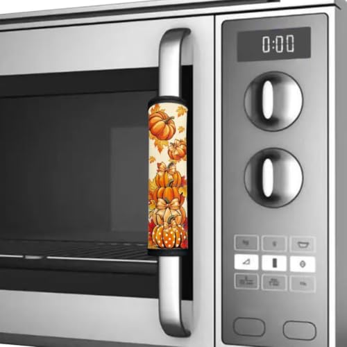 Image of Dreaweet Fall Pumpkin Maple Leaf Print Refrigerator Handle Covers Set of 4