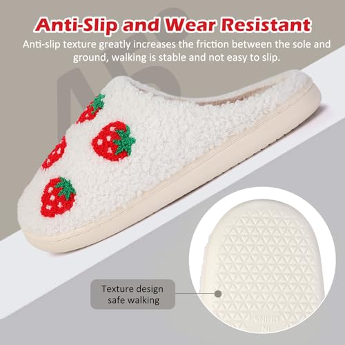 bolukets House Slippers for Women and Men, Retro Soft Warm Fuzzy Cherry Slippers, Casual Couple Fluffy Winter Strawberry Slippers for Indoor Bedroom3