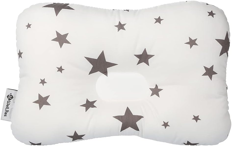 Baby Pillow for Newborn Breathable 3D Air Mesh Natural Organic Cotton, Protection for Flat Head Syndrome StarDream White