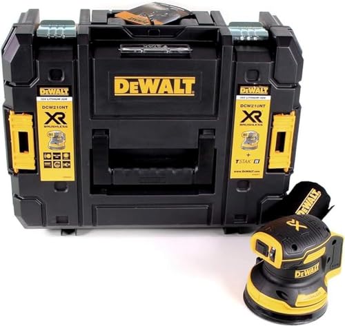 DEWALT DCW210NT-XJ - Lijadora Rotorbital sin Escobillas XR 18 V Diámetro 125 mm Electrónica sin Cargador/Batería con Maletín Tstak II, Negro/Amarillo