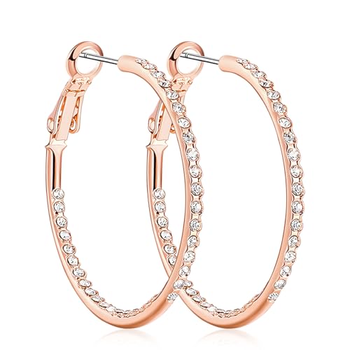 KOSE 14K Gold Hoop Earrings for Women Hypoallergenice, 35mm Rhinestone Hoop Earrings with 14K Gold Plated, Gift for Women and Friend