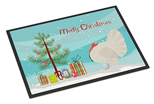 Caroline's Treasures BB9350JMAT White Holland Turkey Christmas Doormat 24x36, Teal Front Door Mat Indoor Outdoor Rugs for Entryway, Non Slip Washable Low Pile, 24H X 36W