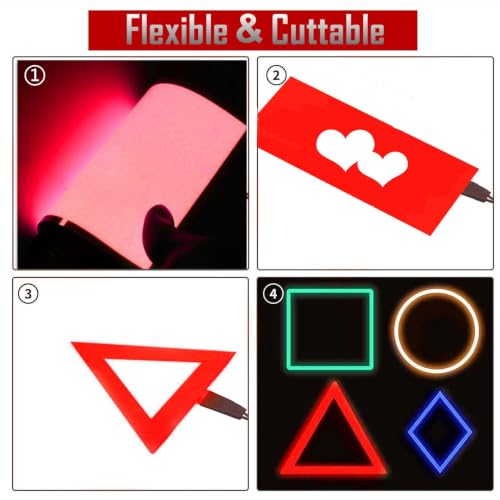 Image of Flexible Led Panel,Electroluminescent Panel Sheet EL Tape Cuttable Soft for Mask Eye Cosplay Party Decor DIY-Continuous /Slow Flash /Fast Strobe 3x24 cm Red