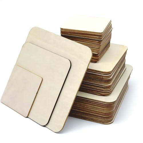 48 Piece Unfinished Blank Wood Sheets 3 Different Size Wood Square Slices Cutouts for Wood Burning Projects Decoration DIY Wooden Craft Art Supplies
