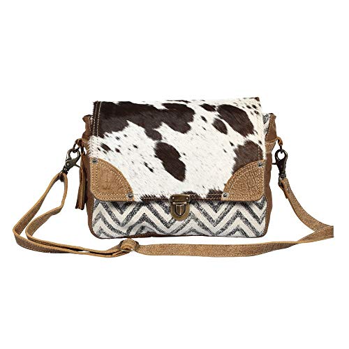Myra Bag Pearl Fusion Upcycled Canvas & Cowhide Messenger Bag S-1380 - Main Image