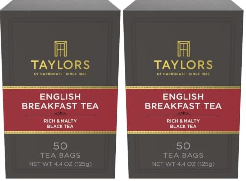 Image of Taylors of Harrogate English Breakfast, Black Tea, Pillow Tea Bags, Rich, Bright & Malty, Caffeinated, Enjoy Hot or Iced, 50 Teabags, 50 Count (Pack of 2)
