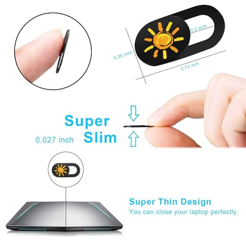 SIREG Webcam Cover Ultra Thin - Web Camera Cover fits Laptop,Tablet,PC,Computer, Smartphone, Protect Your Privacy and Security,Strong Adhesive (Sun-Black & 3 Pack)