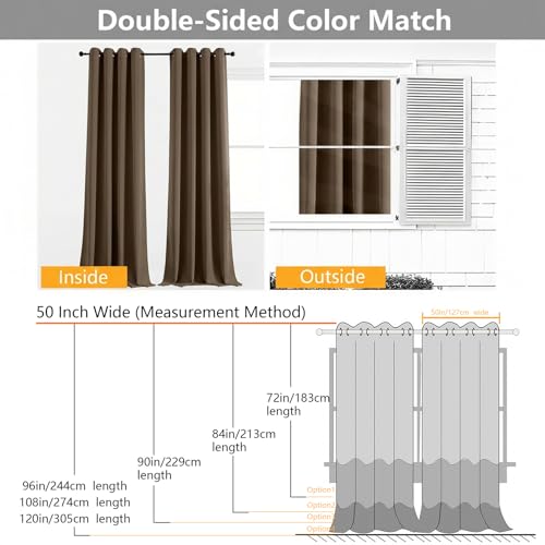 Image of Simplebrand Brown Curtains for Bedroom Living Room 96 Inches Long 2 Panels Set, Room Darkening Thermal Insulated Curtains & Drapes, Solid Grommet Noise Reducing Window Treatment, W50 x L96 Inch