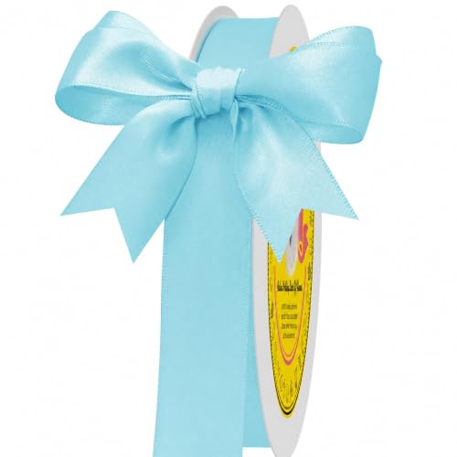 Image of Double Face Light Blue Satin Ribbon 7 /8 Inch X 100 Yards Polyester Ribbon for Gift Wrapping Very Suitable for Weddings Party Hair Bow Invitation Decorations and More