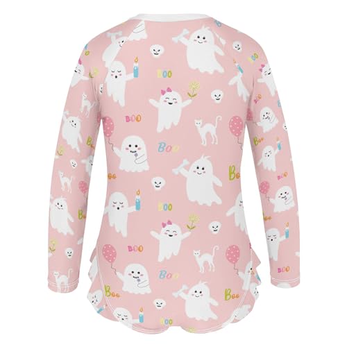 Image of Halloween Novelty Ghost Soft Red Baby Girl Bathing Suit Long Sleeve UPF 50+ One Piece Toddler Swimsuit Size 9-10Y
