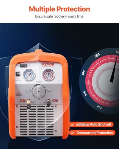 VEVOR Portable 3/4 HP Refrigerant Recovery Machine, AC Recovery Machine for Liquid Vapor Refrigerant, Self-Cleaning Recovery Machines HVAC for Automotive Air Conditioning (120V 60Hz)