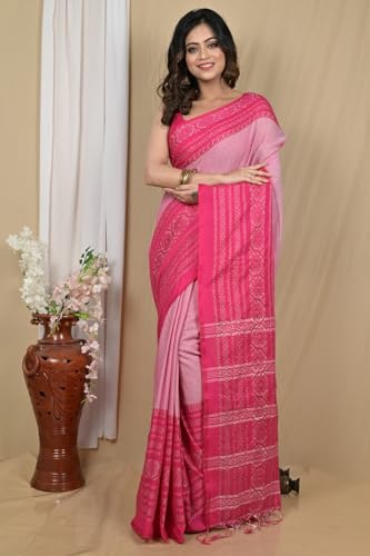 Image of eC ESHA'S COLLECTION Women's Cotton Blend Begumpuri Handloom Saree With Unstitched Running Blouse Piece