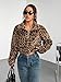 ZAFUL Women's Fashion Long Sleeve Lapel Half Zip Plain Faux Fur Sweatshirt Solid Color Crop Pullover Tops (2-Leopard,M)