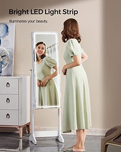 SONGMICS JJC012W01-Armario para Joyas LED, Brillo Ajustables, Cuerpo Entero, Espejo Interior con iluminación, Color Blanco, Madera, 46.5×36.5×154cm - imagen 2