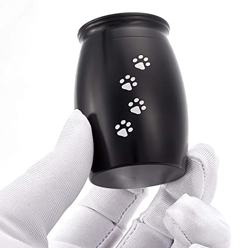 Image of Small Urns for Dog or Cats Ashes,Memorial Urn for Pet Hair /Fur | 2.67 Inches Black Mini Pet Paw Print Keepsake Urn for Ashes,Small Pet Cremation Urn(Aluminum)