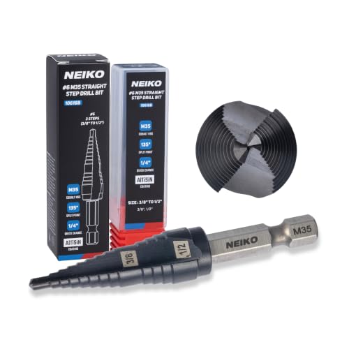 Image of NEIKO 10616B Step Drill Bit, 2 Steps 3 /8 inch to 1 /2 inch Straight M35 Cobalt, AlTiSiN Coated, 1 /4 inch Quick Change Step Bits for Steel, Metal, Wood, Plastic, Unibit Cone Drill Bits, Two Flute