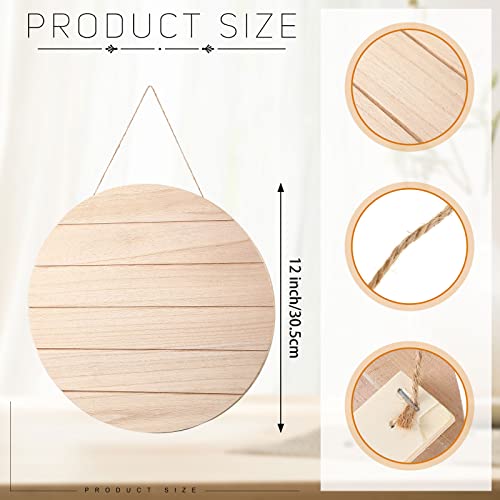 6 Pcs Unfinished Wood Rounds 12 Inch Hanging Wood Circles for Crafts Rustic Wooden Sign Blank Plaques Crafts Wooden Door Hangers for DIY Painting Holiday Christmas Home Front Door Decorations