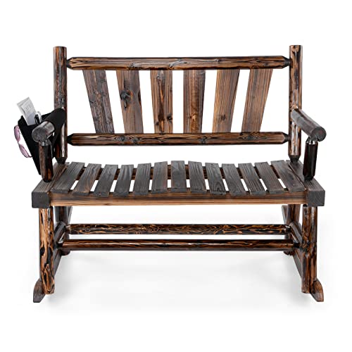 Wood Rocking Chair Outdoor, Rocking Bench Outdoor with Paper Storage Bag, Rocking Patio Chair for 2 Persons, Porch Bench, Rocker Chair for Porch, Rustic Brown