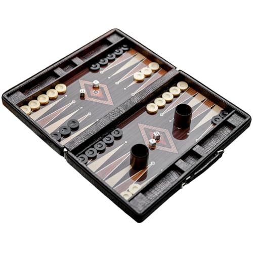 Personalized Leather Backgammon Set – Handmade Wooden Board Game with Carrying Case – Custom, Birthday Gift for Husband, Boyfriend, Dad – Luxury Travel Backgammon Set