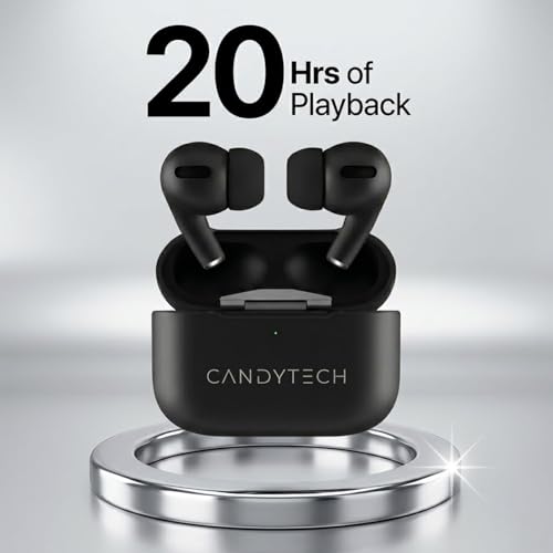 Image of Candytech AirShark, 35Hrs Battery, Fast Charge, IWP Tech, Low Latency, 2Mic ENx, Type-C Port, v5.3 Bluetooth Earbuds, TWS Ear Buds Wireless Earphones with mic(Jet Black)