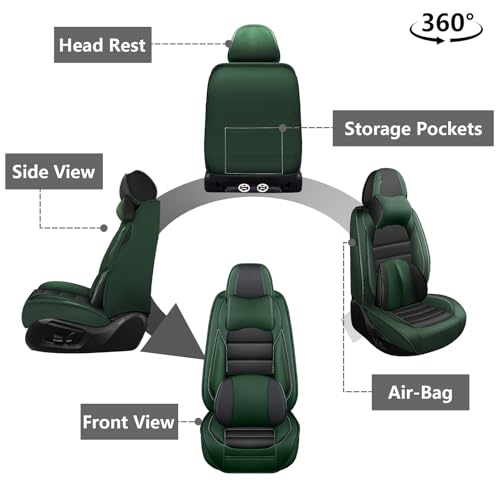 Image of Car Seat Covers for Ford F-150 F-250 F-350 XL XLT STX Lariat King Ranch Platinum Raptor Seat Covers 2007-2026, Waterproof Seat Protectors(Luxury 2 Seats /Black&Green)