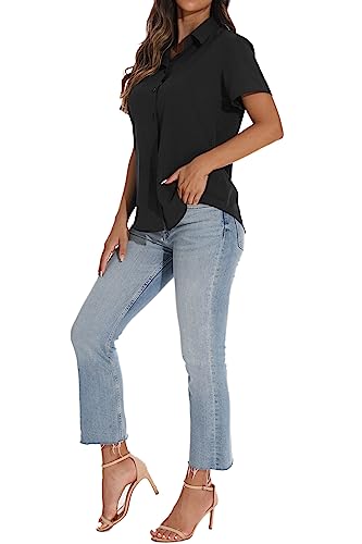 GUANYY Women's Short Sleeve Button Down Shirt Womens Shirts Dressy Casual Business Work Blouses V Neck Collared Tops3