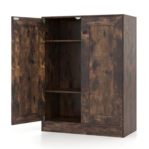 KOMFOTTEU Buffet Bas avec 2 Portes, Meuble Rangement de Cuisine, 3 Niveaux avec 2 Étagères réglables & Kit Anti-basculement, pour Salon, Salle à Manger,...