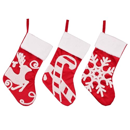 Bas de Noël en renne et flocon de neige, lot de 3 chaussettes suspendues pour déco de cheminée