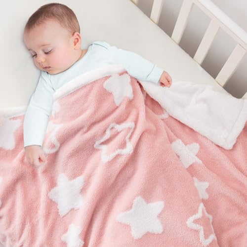 Baby Blanket for Toddlers, Reversible Star Jacquard Ultra Soft Shaggy Fleece Swaddle Receiving Cozy Double-Sided Nursery Bed Blanket for Unisex Baby...