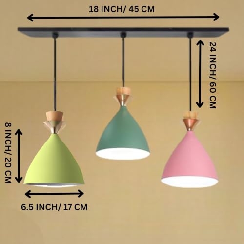 Image of Aluminium 3 Light Linear Hanging Bell Shade Light (Pink, Aqua Blue, Moss Green)