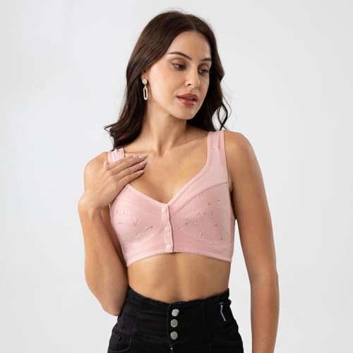 Image of Womens Daisy Bra Front Closure Sports Bras Beauty Back Full Coverage Comfor Easy Close Bra Front Buckle Corset Beige