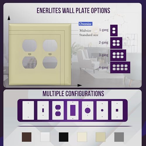 Image of ENERLITES Double Duplex Receptacle Cover, Two Gang Outlet Wall Plate, Oversized 2-Gang 5.5 inch x 5.5 inch, Unbreakable Polycarbonate Thermoplastic, UL Listed, 8822O-I, Ivory