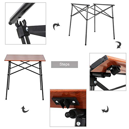 PORTAL-Lightweight-Aluminum-Folding-Square-Table-Roll-Up-Top-4-People-Compact-Table-with-Carry-Bag-for-Camping-Picnic-Backyards-BBQ-Brown