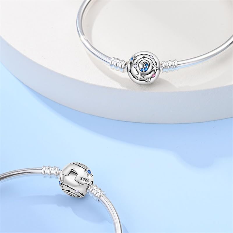 Image of 925 Sterling Silver Snake Chain Bracelets Fit Pandora Charms,Heart Clasp Bracelets Perfect For Any Glamour Gift for Women with 5 A Cubic Zirconia