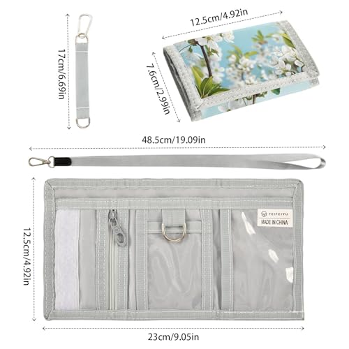 White Flowers Green Leaves Kids Wallet for Boys Girls Outdoor Sport Trifold Wallets for Teen Children Youth Wallet with Zippered Coin Pockets Card Holders Front Pocket Wallets with Magic Sticker3