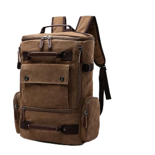 Mochila Masculina Resistente De Lona Com Detalhes Em Couro Para Notebook Bolsa Escolar Tática De Viagem Camping Trabalho