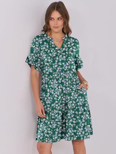 Image of ANRABESS Women's Summer Casual Dress, V-Neck Ruffle Sleeve Tiered Mini Dress, Soft Comfy Fabric with Pockets for All-Day Wear