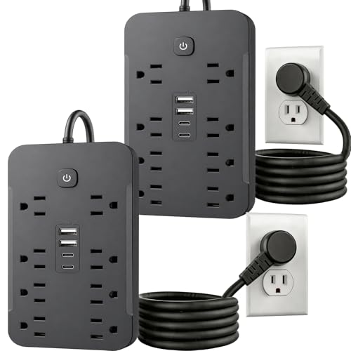 BGUP 2 Pack 6 Feet Surge Protector Power Strip 8 AC Outlets and 4 USB Ports (2 USB C) 1430W/11.5A Flat Plug Extension Cord Outlet Extender for Office Home Black
