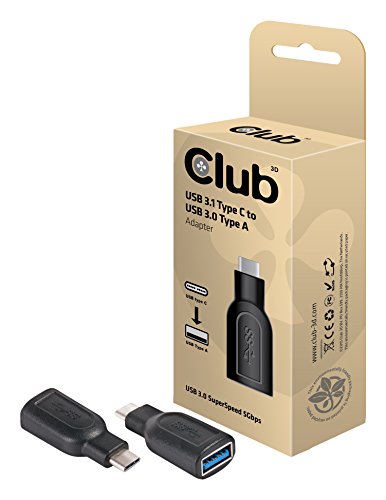 CLUB3D USB 3.1 Type C a USB 3.0 Adapter - Adaptador para Cable (Macho/Hembra, Negro, Oro, Pasivo, Caja)