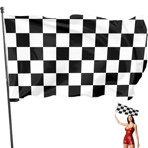 GNALIA Bandera One Piece Carrera A Cuadros 90X150 Cm, Bandera Deportes Motor Blanca Y Negra Con Ojales Y Doble Costura, Resistente A La Intemperie Para Fórmula 1, 1 Pieza