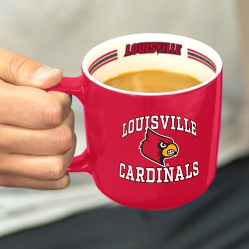 Image of Logo Brands NCAA Louisville Cardinals 15 oz Stripe Coffee Mug - Vintage Team Logo, Inside Print & Stripes, Microwave & Dishwasher Safe- Great Gift For Fans & Alumni