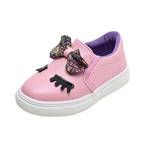BZLineu00ae Bowknot Cils PU Cuir Chaussures à Semelle en Caoutchouc pour Enfants Filles 12 Mois - 6 Ans (29, Pink)