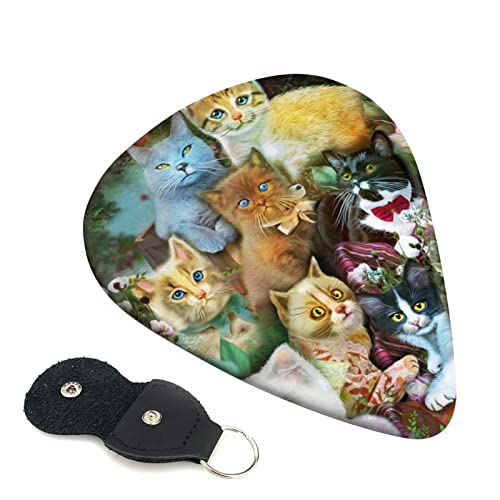 ギターピック 6枚セット 0.46mm 0.71mm 0.96mm エレキギター ベース用ピック ウクレレ ギター ABS素材 エレクトリック アコースティック 弦楽器 初心者 トライアングル ピック( 猫 花柄 )