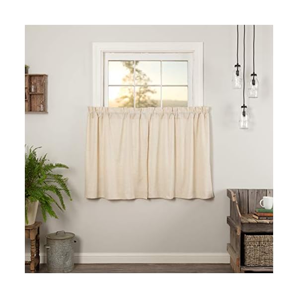 Vhc brands simple life flax solid color cotton linen blend farmhouse kitchen curtains rod pocket 36×36 tier pair natural creme white  urban country home decor