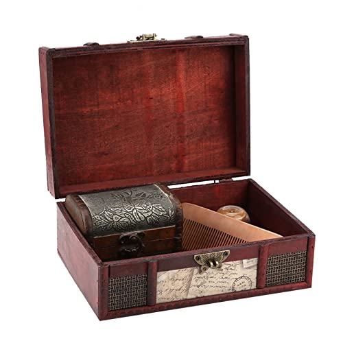 Image of TOPINCN Retro Vintage Wooden Storage Box Book Vintage Wooden Jewelry Organizer Decorative Storage Organizer Vintage Jewelry Treasure Box Small Decorative Treasure Chest(Stamp with lock)