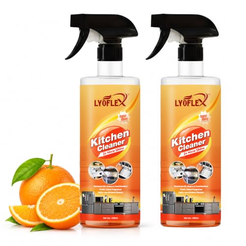 Image of Multipurpose Foam Based Kitchen Cleaner Liquid Spray (500ml X Pack of 2) for Oil and Grease Stain Remover | Chimney, Kitchen Cleaning Spray | Suitable for All Surfaces | 1L