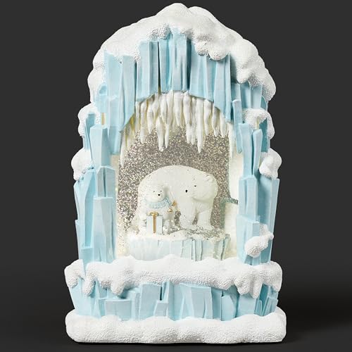 Affascinante scena dell'orso polare: Presenta una madre orso polare e il suo cucciolo all'interno di una grotta ghiacciata in stile igloo circondata da formazioni di ghiaccio scolpite e dettagli innevati - un commovente spettacolo invernale.