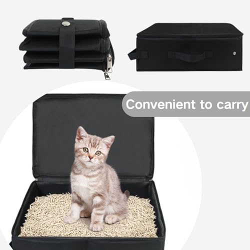 Caixa de areia portátil para viagem para gatos com tampa com zíper, caixa de areia dobrável à prova