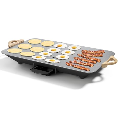 Comparison: Best Griddle For Bbq 10 12x20inch Electric Griddle by BBQ Masters, 1700W Fast Even Heating, ILAG Granite Nonstick, Sloped Cooking Surface, Frameless Design for Easy Cleaning, Great for Family Gatherings, Grey