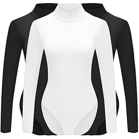 Free to Live 3 Pack Women's Long Sleeve Mock Turtleneck Bodysuits with Snap Buttons (XXL, Black, Black, White) Cover